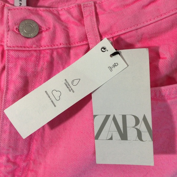 ZARA Hot Neon Pink The Boogie Pant Super Wide Leg Denim Jeans - Size 6 - Picture 8 of 13